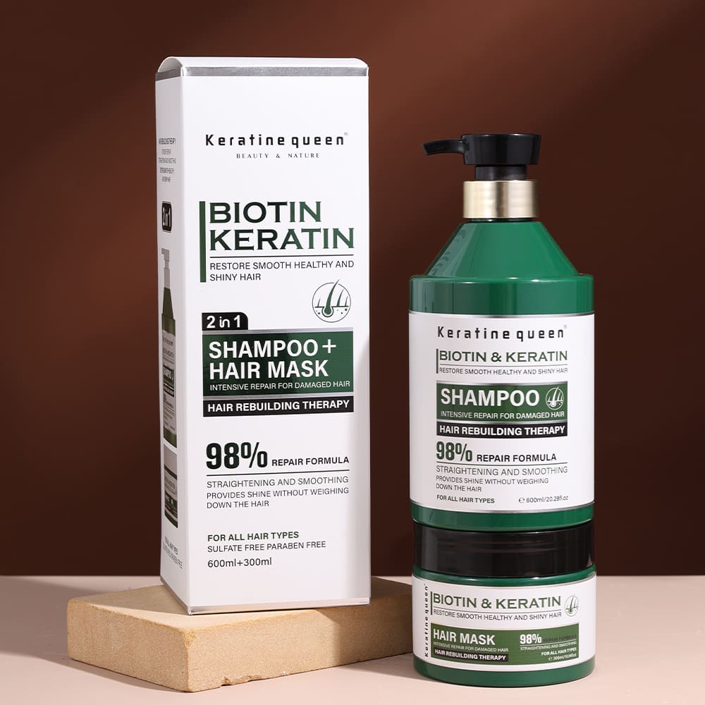 keratine queen biotin keratin 2 in 1 shampoo + hair mask set damaged hair