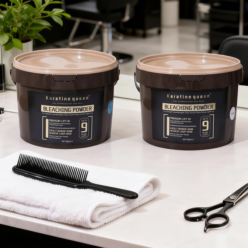 Double bucket Keratine queen wholesale hair bleach powder salon counter shot