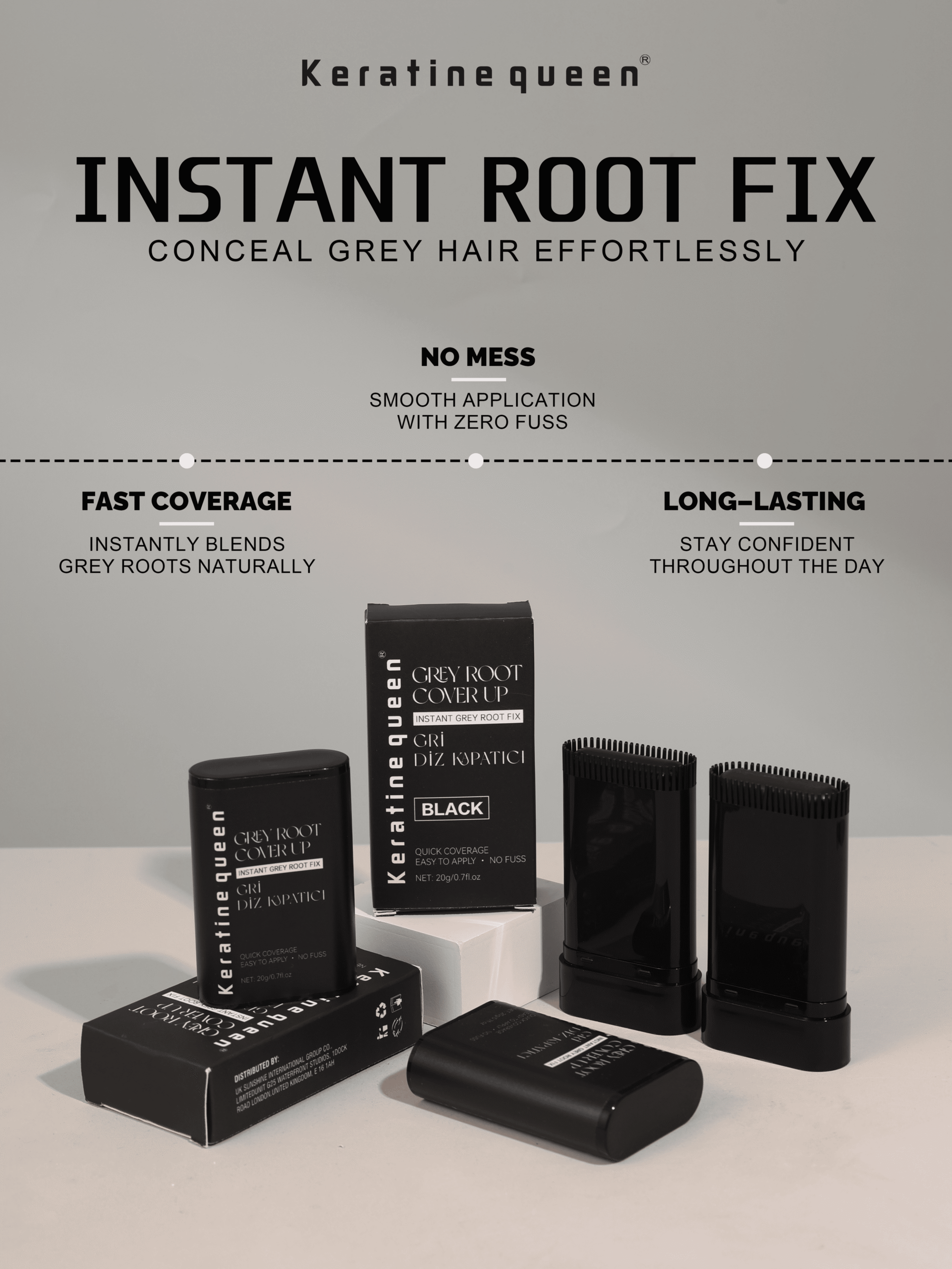 Keratine queen root fix stick product layout & core feature introduction poster