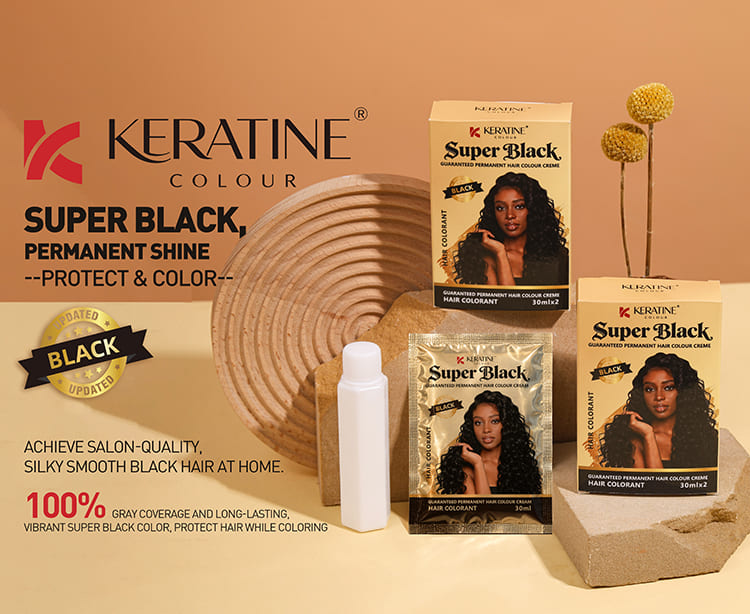 Keratine permanent black hair colour creme full kit