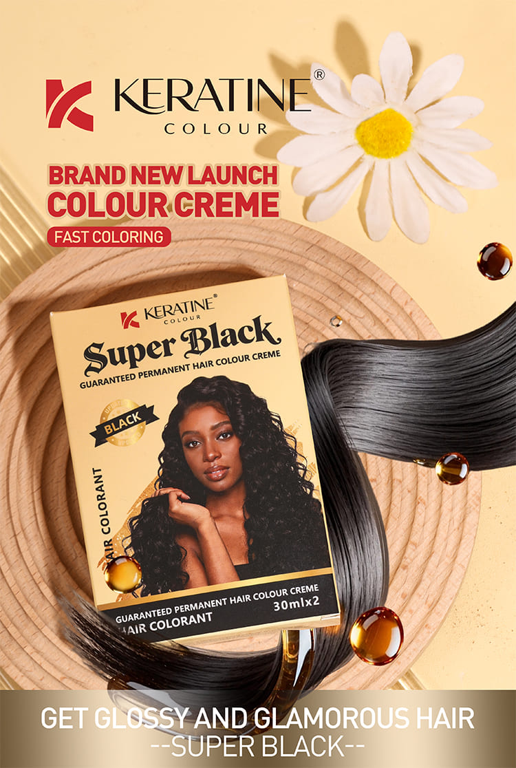 Keratine permanent black hair colour creme silky hair effect