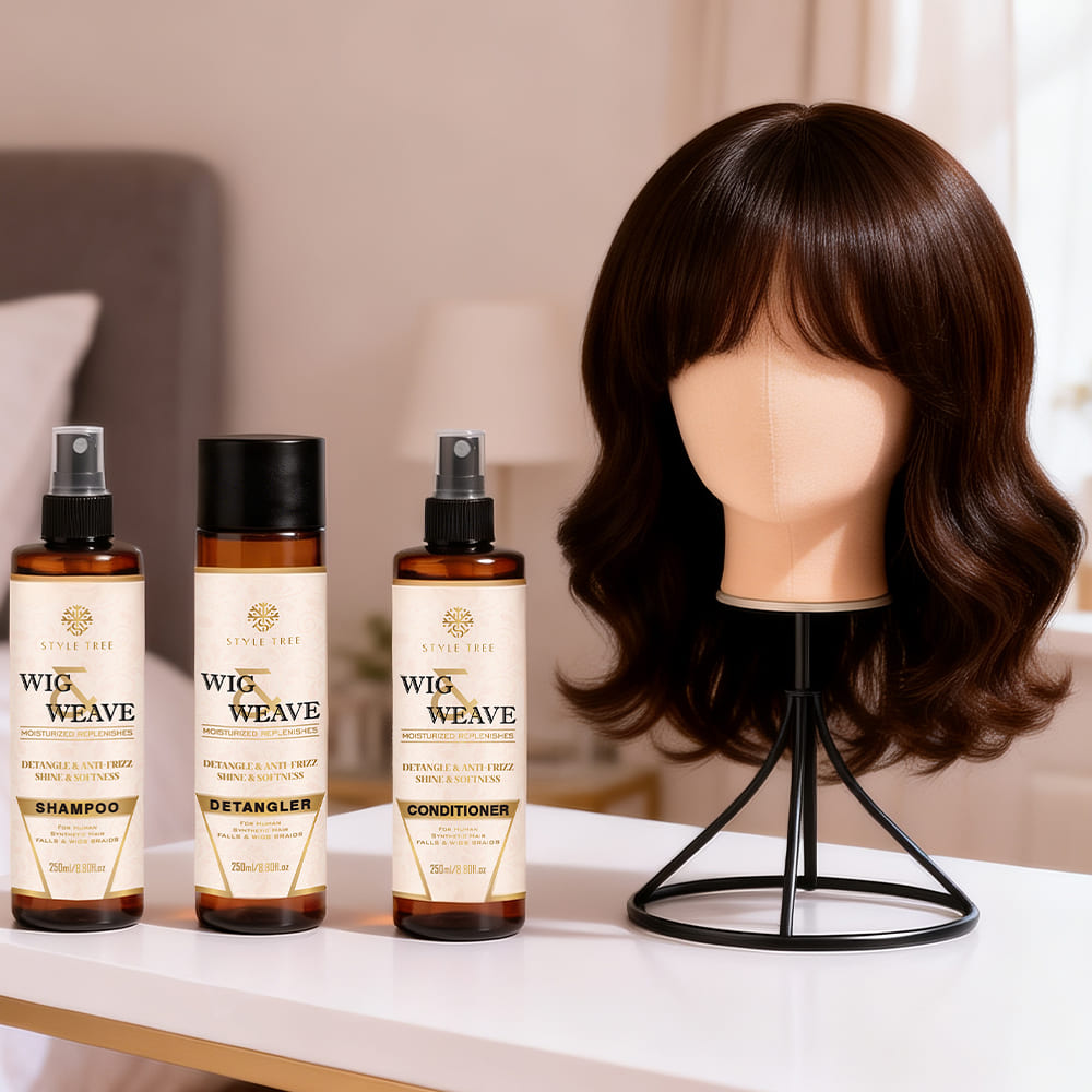 Style Tree wig shampoo conditioner detangler bottle label close-up